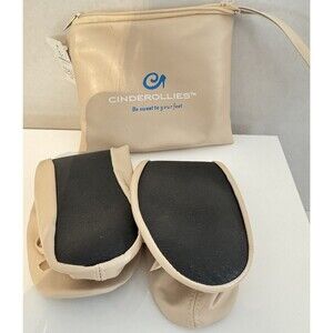 Cinderollies Foldable Ballet Flats Travel Pouch Silver Womens Size 5.5 -6.5 NWTS